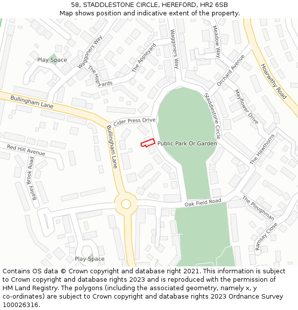 58, STADDLESTONE CIRCLE, HEREFORD, HR2 6SB: Location map and indicative extent of plot