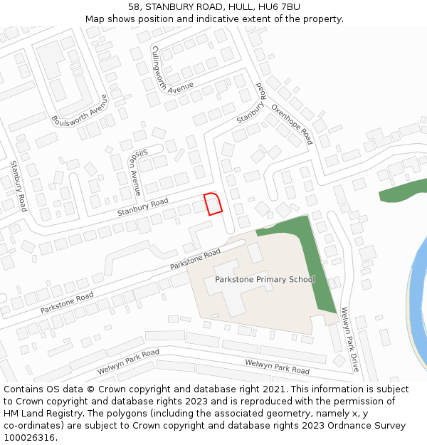 58, STANBURY ROAD, HULL, HU6 7BU: Location map and indicative extent of plot