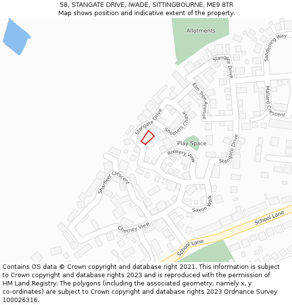 58, STANGATE DRIVE, IWADE, SITTINGBOURNE, ME9 8TR: Location map and indicative extent of plot