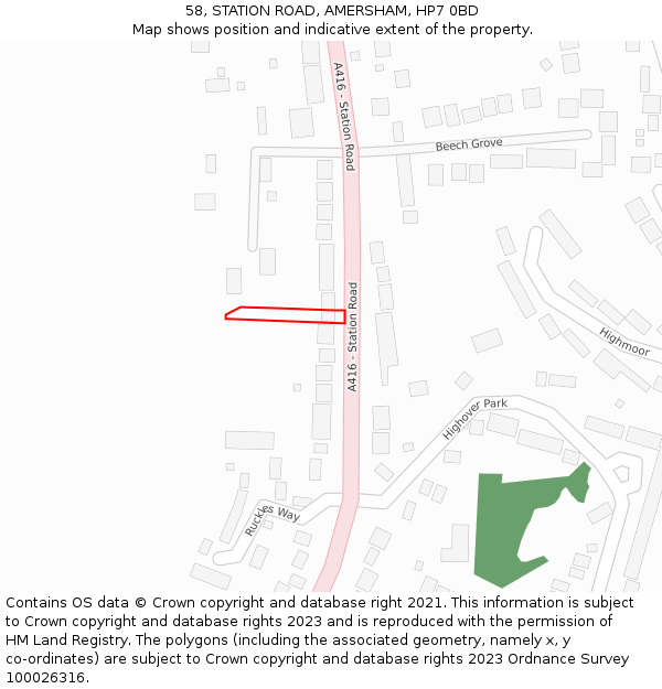 58, STATION ROAD, AMERSHAM, HP7 0BD: Location map and indicative extent of plot