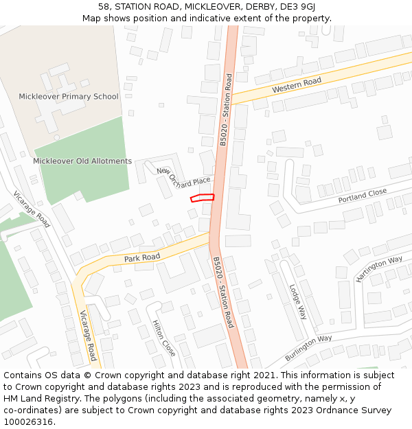 58, STATION ROAD, MICKLEOVER, DERBY, DE3 9GJ: Location map and indicative extent of plot