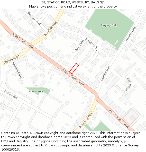 58, STATION ROAD, WESTBURY, BA13 3JN: Location map and indicative extent of plot