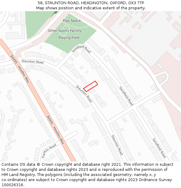 58, STAUNTON ROAD, HEADINGTON, OXFORD, OX3 7TP: Location map and indicative extent of plot