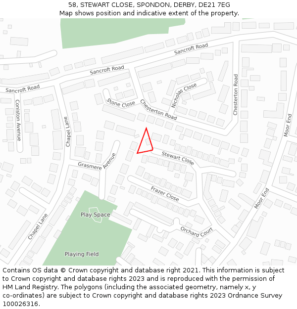 58, STEWART CLOSE, SPONDON, DERBY, DE21 7EG: Location map and indicative extent of plot