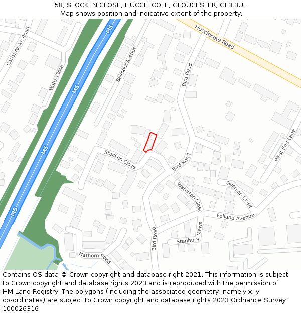 58, STOCKEN CLOSE, HUCCLECOTE, GLOUCESTER, GL3 3UL: Location map and indicative extent of plot