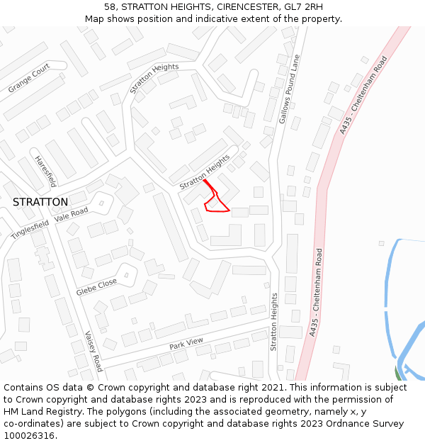 58, STRATTON HEIGHTS, CIRENCESTER, GL7 2RH: Location map and indicative extent of plot