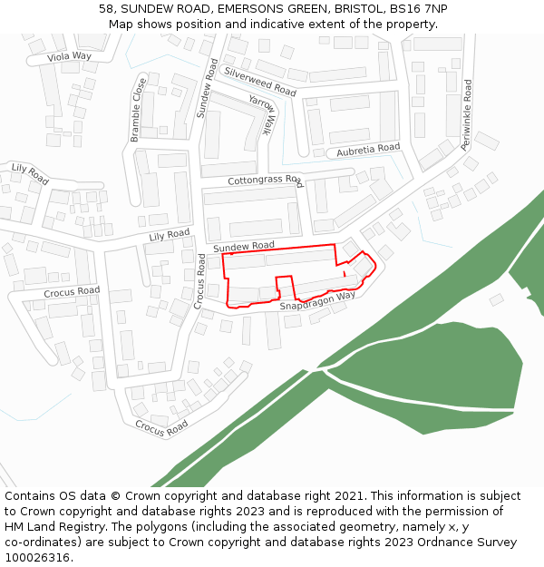 58, SUNDEW ROAD, EMERSONS GREEN, BRISTOL, BS16 7NP: Location map and indicative extent of plot