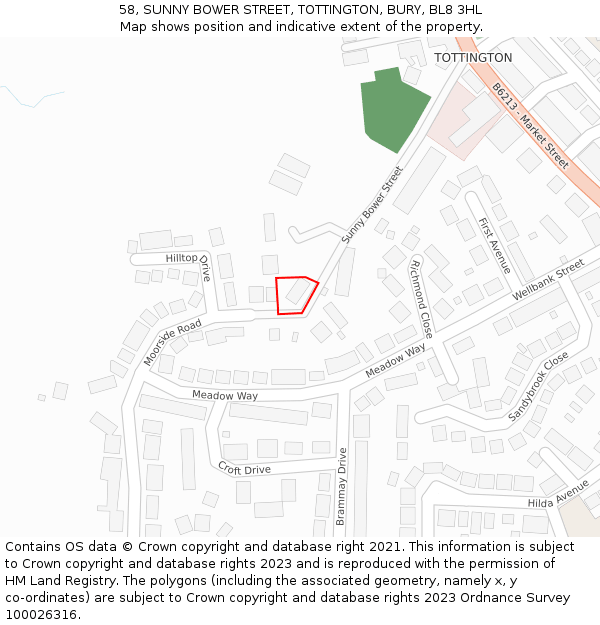 58, SUNNY BOWER STREET, TOTTINGTON, BURY, BL8 3HL: Location map and indicative extent of plot