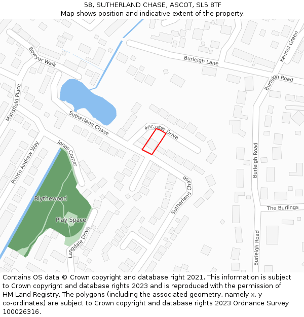 58, SUTHERLAND CHASE, ASCOT, SL5 8TF: Location map and indicative extent of plot