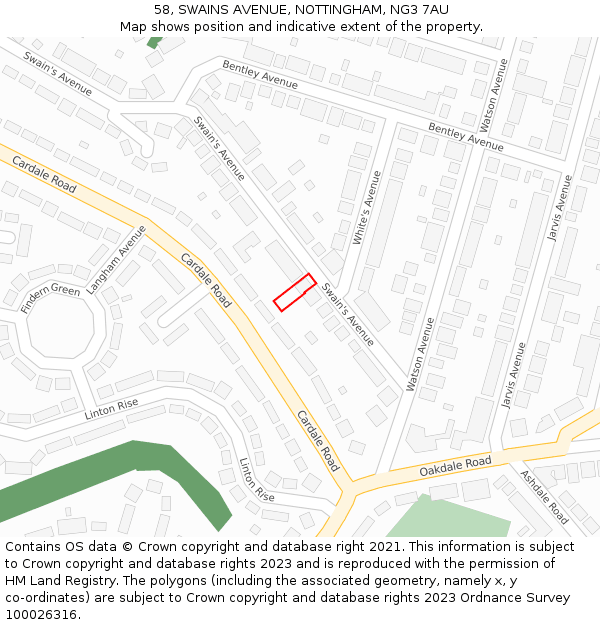 58, SWAINS AVENUE, NOTTINGHAM, NG3 7AU: Location map and indicative extent of plot