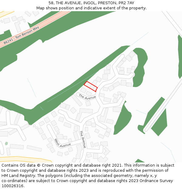 58, THE AVENUE, INGOL, PRESTON, PR2 7AY: Location map and indicative extent of plot