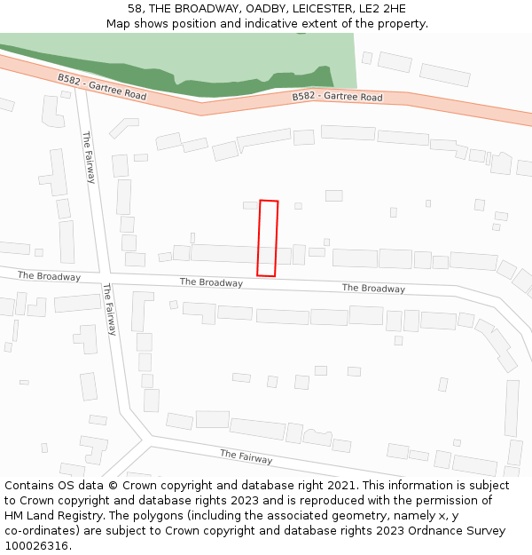 58, THE BROADWAY, OADBY, LEICESTER, LE2 2HE: Location map and indicative extent of plot