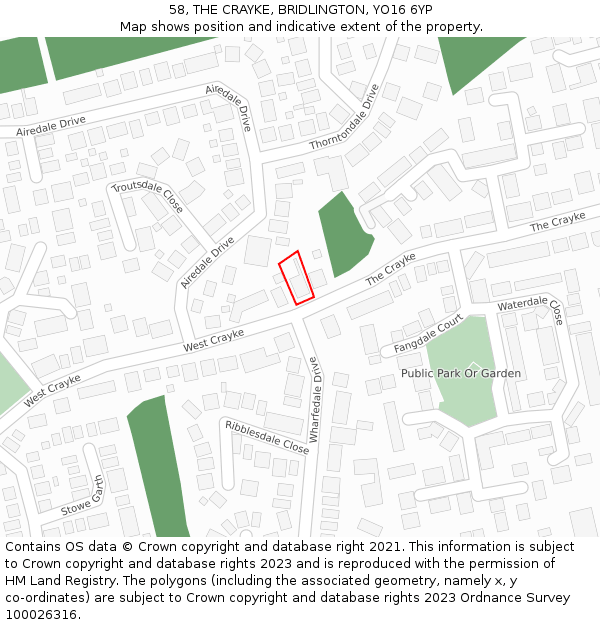 58, THE CRAYKE, BRIDLINGTON, YO16 6YP: Location map and indicative extent of plot