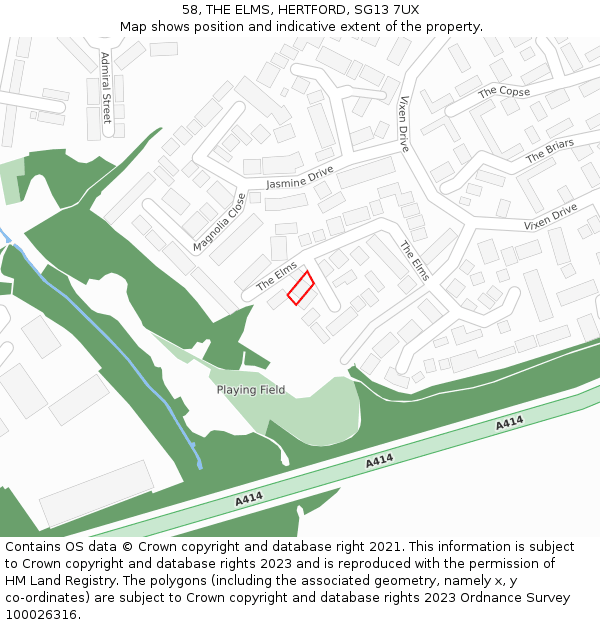 58, THE ELMS, HERTFORD, SG13 7UX: Location map and indicative extent of plot