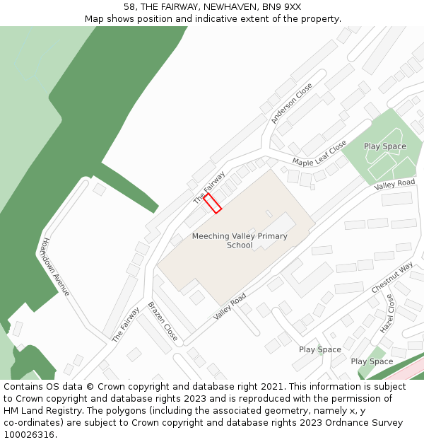 58, THE FAIRWAY, NEWHAVEN, BN9 9XX: Location map and indicative extent of plot