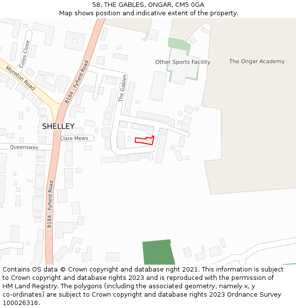 58, THE GABLES, ONGAR, CM5 0GA: Location map and indicative extent of plot