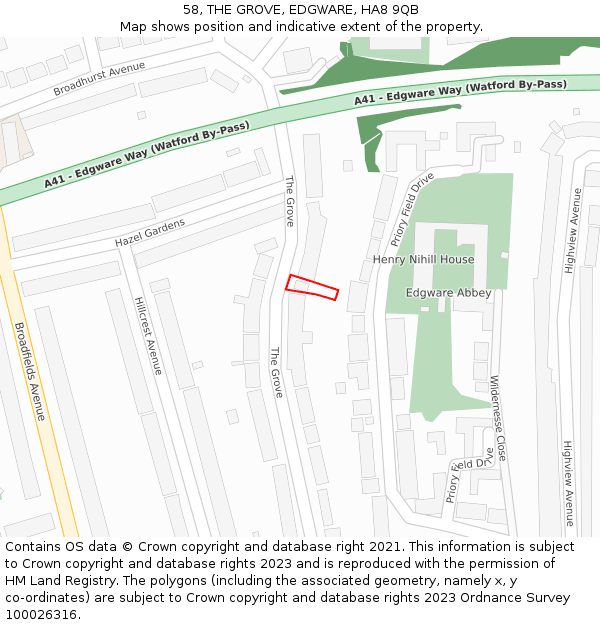 58, THE GROVE, EDGWARE, HA8 9QB: Location map and indicative extent of plot