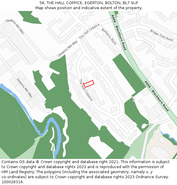 58, THE HALL COPPICE, EGERTON, BOLTON, BL7 9UF: Location map and indicative extent of plot