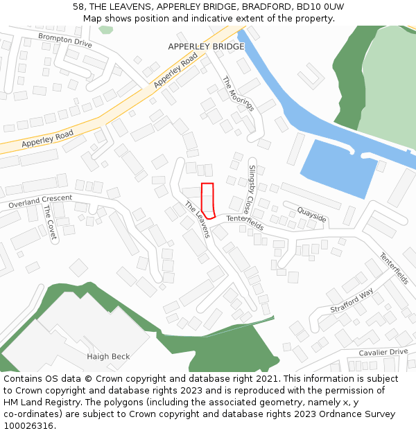 58, THE LEAVENS, APPERLEY BRIDGE, BRADFORD, BD10 0UW: Location map and indicative extent of plot