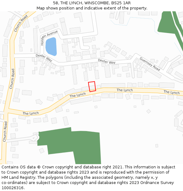 58, THE LYNCH, WINSCOMBE, BS25 1AR: Location map and indicative extent of plot