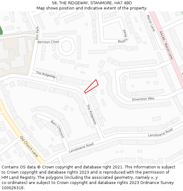 58, THE RIDGEWAY, STANMORE, HA7 4BD: Location map and indicative extent of plot