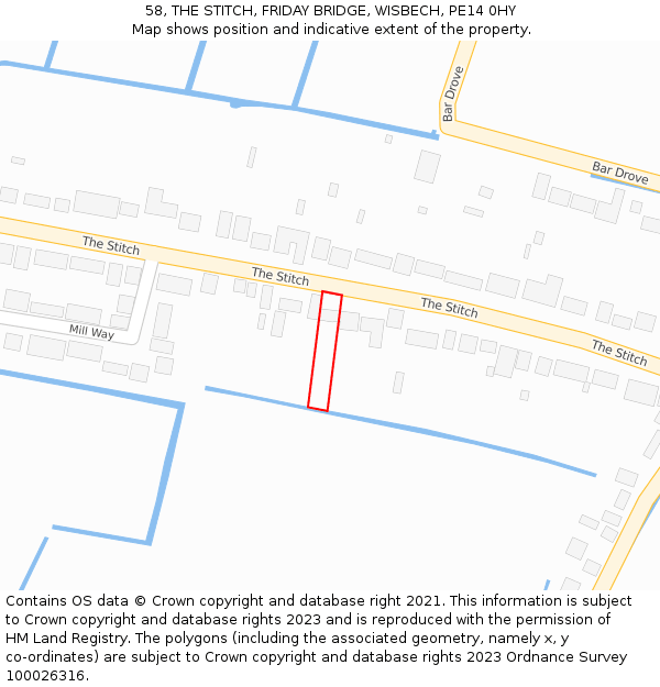 58, THE STITCH, FRIDAY BRIDGE, WISBECH, PE14 0HY: Location map and indicative extent of plot