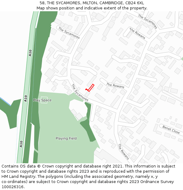 58, THE SYCAMORES, MILTON, CAMBRIDGE, CB24 6XL: Location map and indicative extent of plot