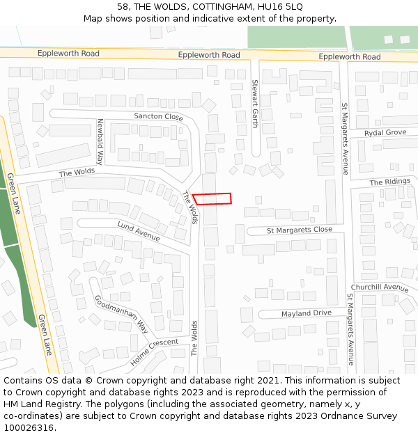 58, THE WOLDS, COTTINGHAM, HU16 5LQ: Location map and indicative extent of plot