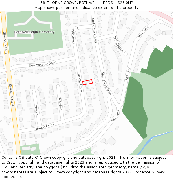 58, THORNE GROVE, ROTHWELL, LEEDS, LS26 0HP: Location map and indicative extent of plot