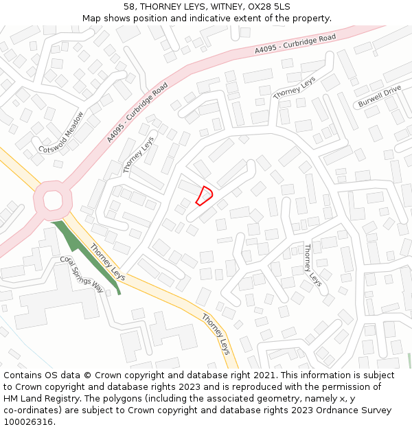 58, THORNEY LEYS, WITNEY, OX28 5LS: Location map and indicative extent of plot