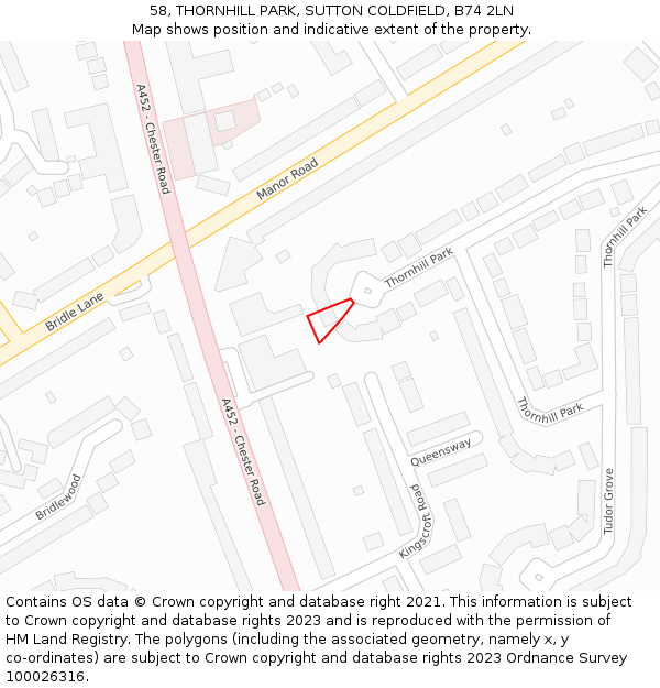 58, THORNHILL PARK, SUTTON COLDFIELD, B74 2LN: Location map and indicative extent of plot