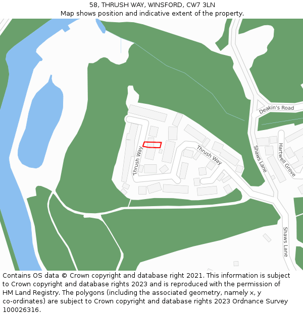 58, THRUSH WAY, WINSFORD, CW7 3LN: Location map and indicative extent of plot