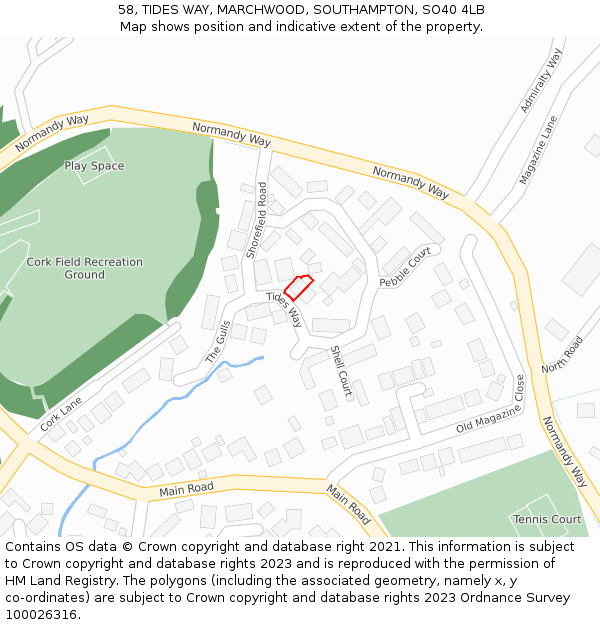 58, TIDES WAY, MARCHWOOD, SOUTHAMPTON, SO40 4LB: Location map and indicative extent of plot