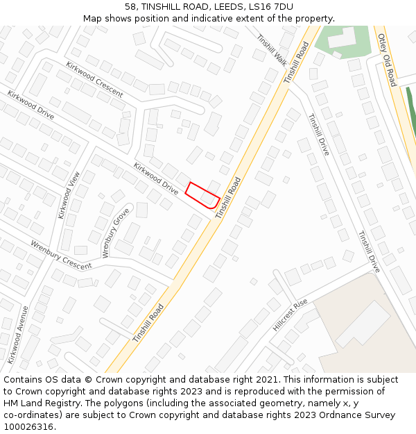 58, TINSHILL ROAD, LEEDS, LS16 7DU: Location map and indicative extent of plot