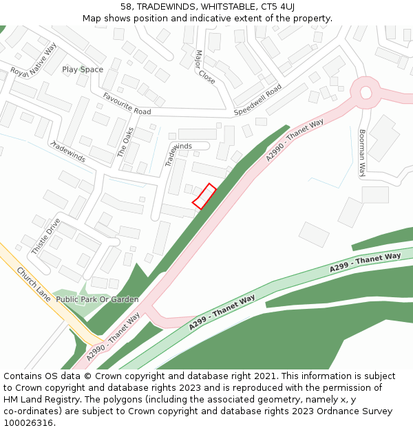 58, TRADEWINDS, WHITSTABLE, CT5 4UJ: Location map and indicative extent of plot