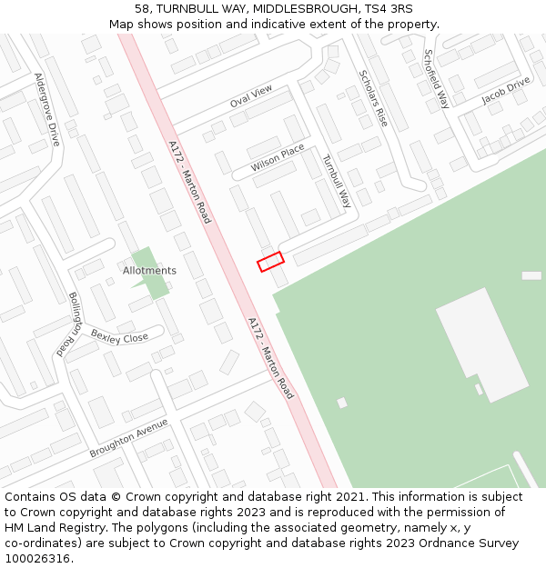 58, TURNBULL WAY, MIDDLESBROUGH, TS4 3RS: Location map and indicative extent of plot