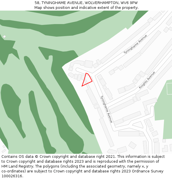 58, TYNINGHAME AVENUE, WOLVERHAMPTON, WV6 9PW: Location map and indicative extent of plot