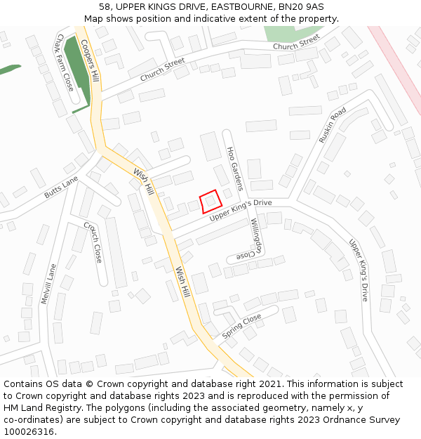 58, UPPER KINGS DRIVE, EASTBOURNE, BN20 9AS: Location map and indicative extent of plot