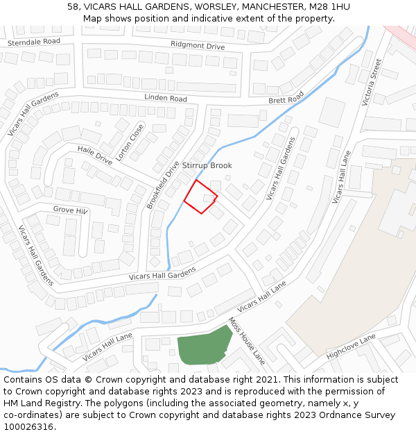 58, VICARS HALL GARDENS, WORSLEY, MANCHESTER, M28 1HU: Location map and indicative extent of plot