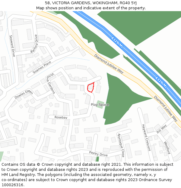 58, VICTORIA GARDENS, WOKINGHAM, RG40 5YJ: Location map and indicative extent of plot