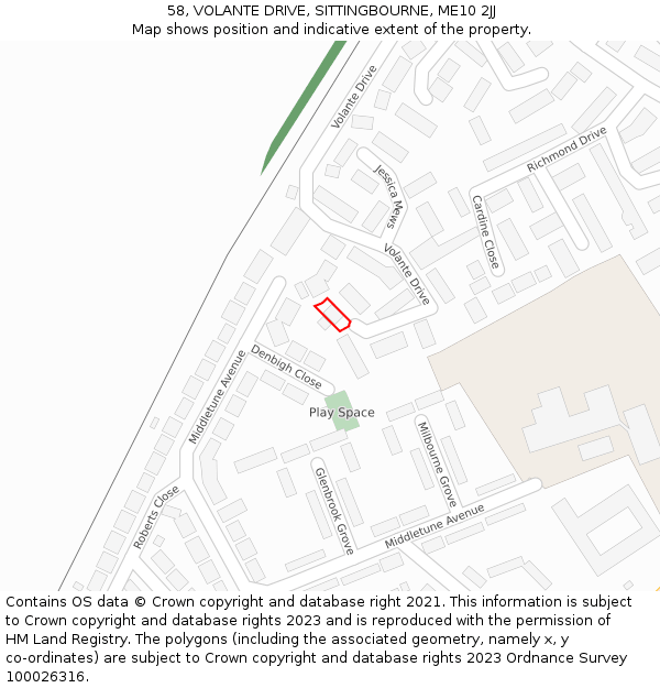 58, VOLANTE DRIVE, SITTINGBOURNE, ME10 2JJ: Location map and indicative extent of plot