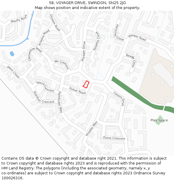 58, VOYAGER DRIVE, SWINDON, SN25 2JG: Location map and indicative extent of plot