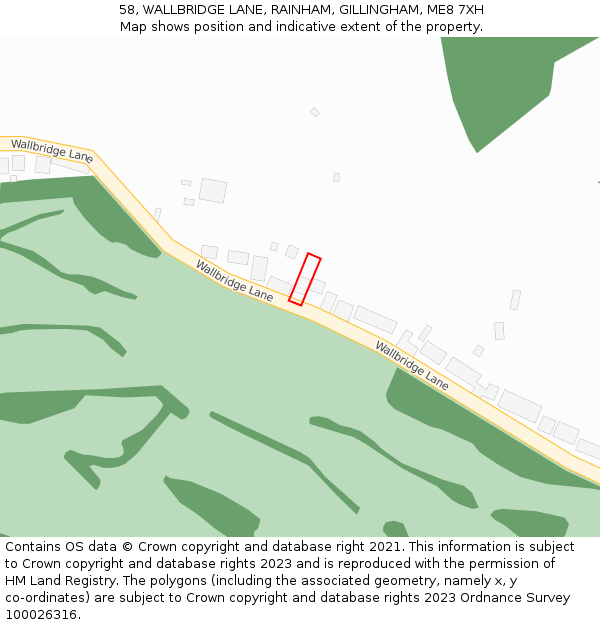 58, WALLBRIDGE LANE, RAINHAM, GILLINGHAM, ME8 7XH: Location map and indicative extent of plot