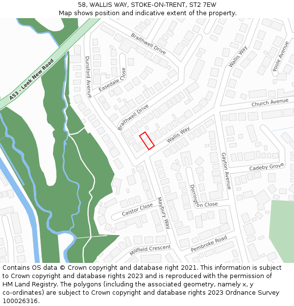 58, WALLIS WAY, STOKE-ON-TRENT, ST2 7EW: Location map and indicative extent of plot