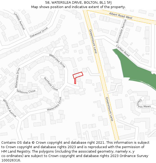 58, WATERSLEA DRIVE, BOLTON, BL1 5FJ: Location map and indicative extent of plot