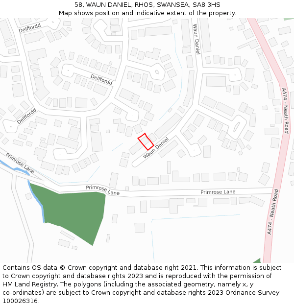 58, WAUN DANIEL, RHOS, SWANSEA, SA8 3HS: Location map and indicative extent of plot