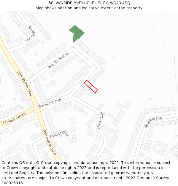 58, WAYSIDE AVENUE, BUSHEY, WD23 4SQ: Location map and indicative extent of plot