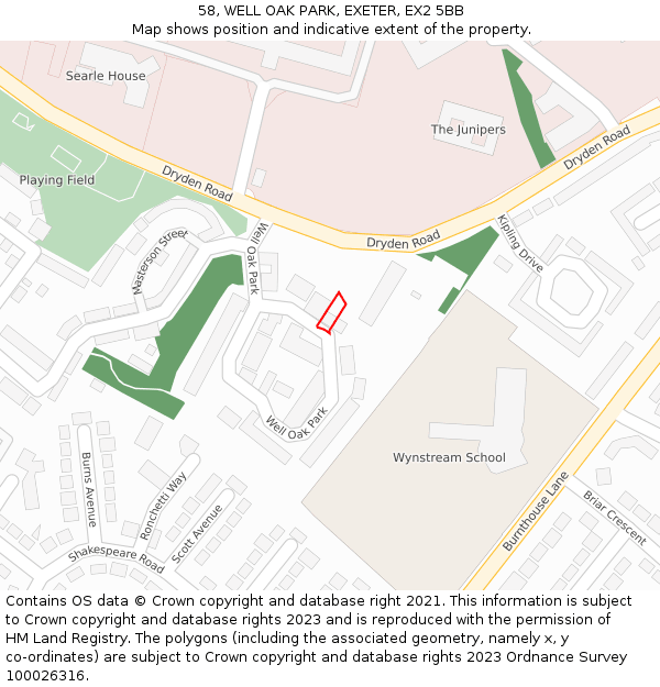 58, WELL OAK PARK, EXETER, EX2 5BB: Location map and indicative extent of plot