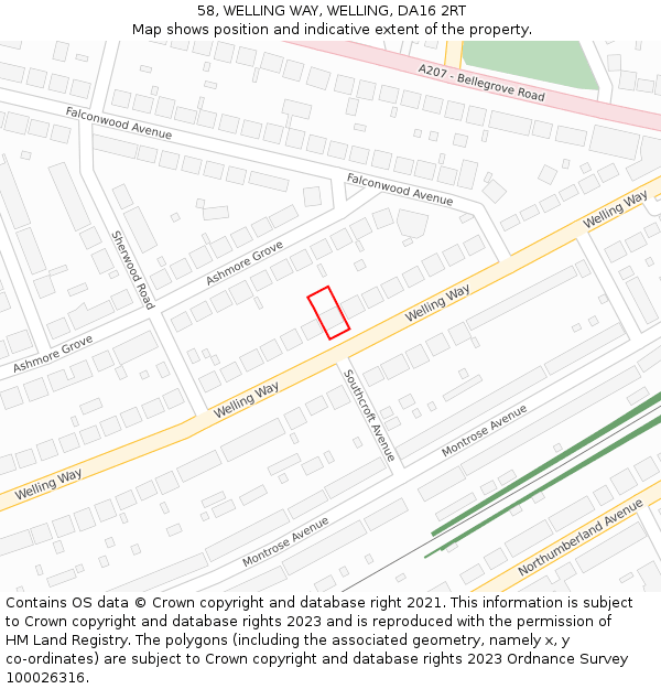 58, WELLING WAY, WELLING, DA16 2RT: Location map and indicative extent of plot