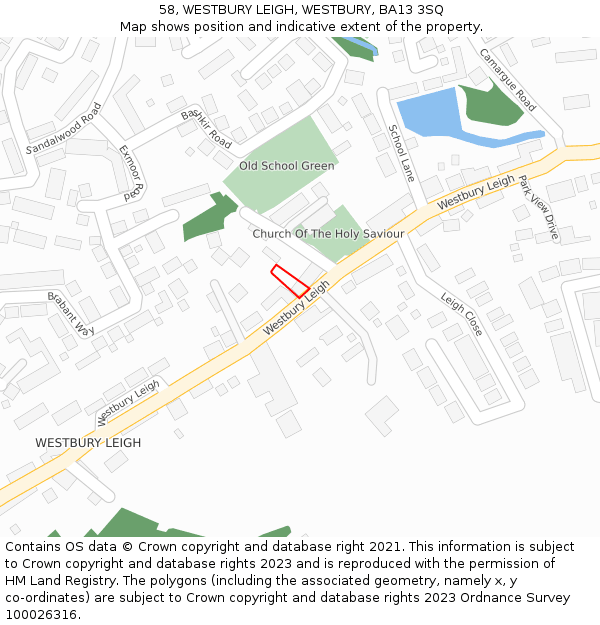 58, WESTBURY LEIGH, WESTBURY, BA13 3SQ: Location map and indicative extent of plot